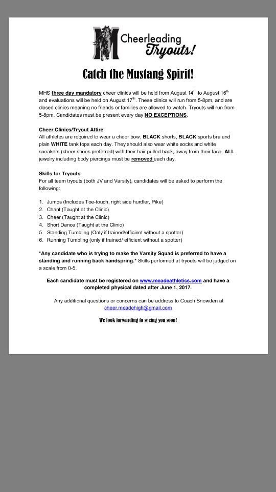 Trying Out for the Cheerleading Team this Fall Season? Here is all the information that YOU will need!