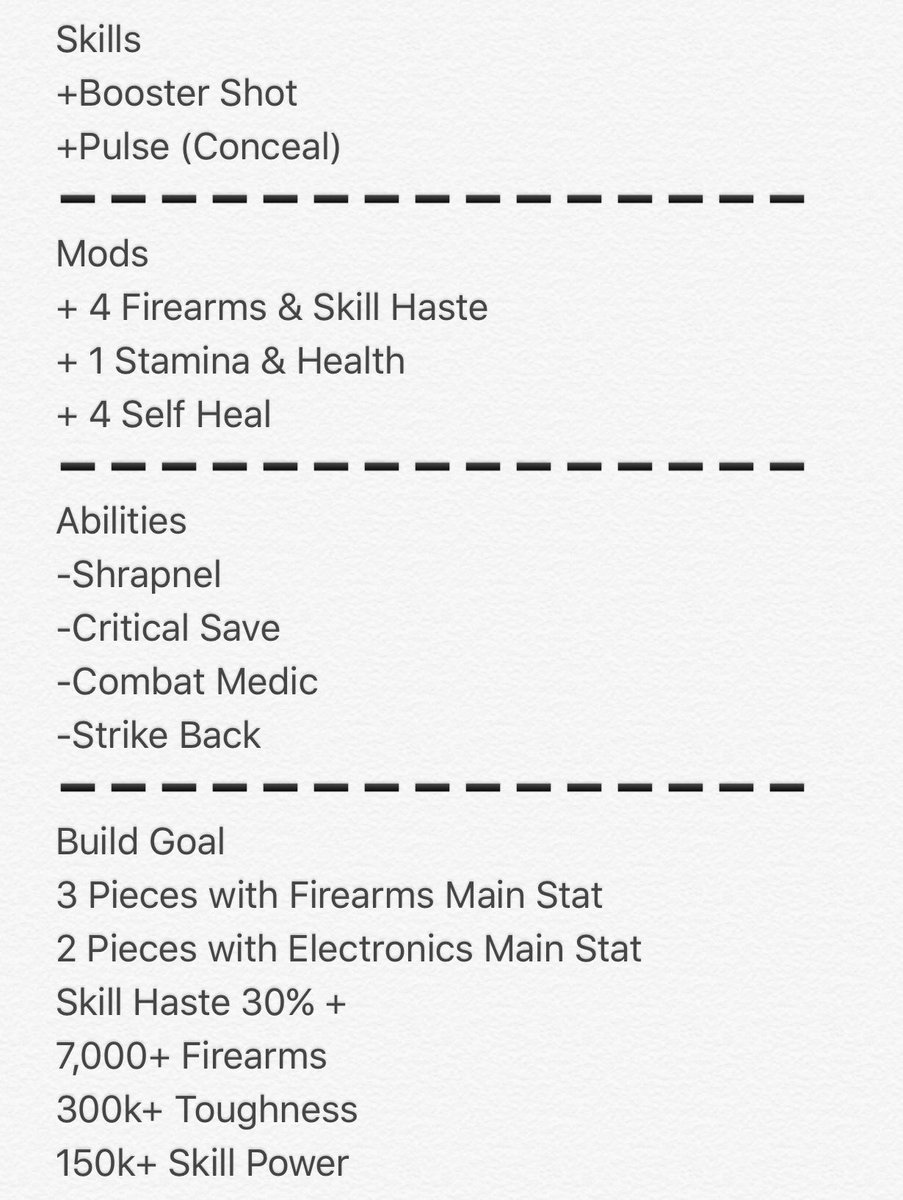 MattGoesBuck's tweet photo. Here's this week's suggested build to try and it's full breakdown!
4 Piece Predator's Mark / Vigorous Chest & Refreshed Mask
#TheDivision https://t.co/v2McNrQKzV