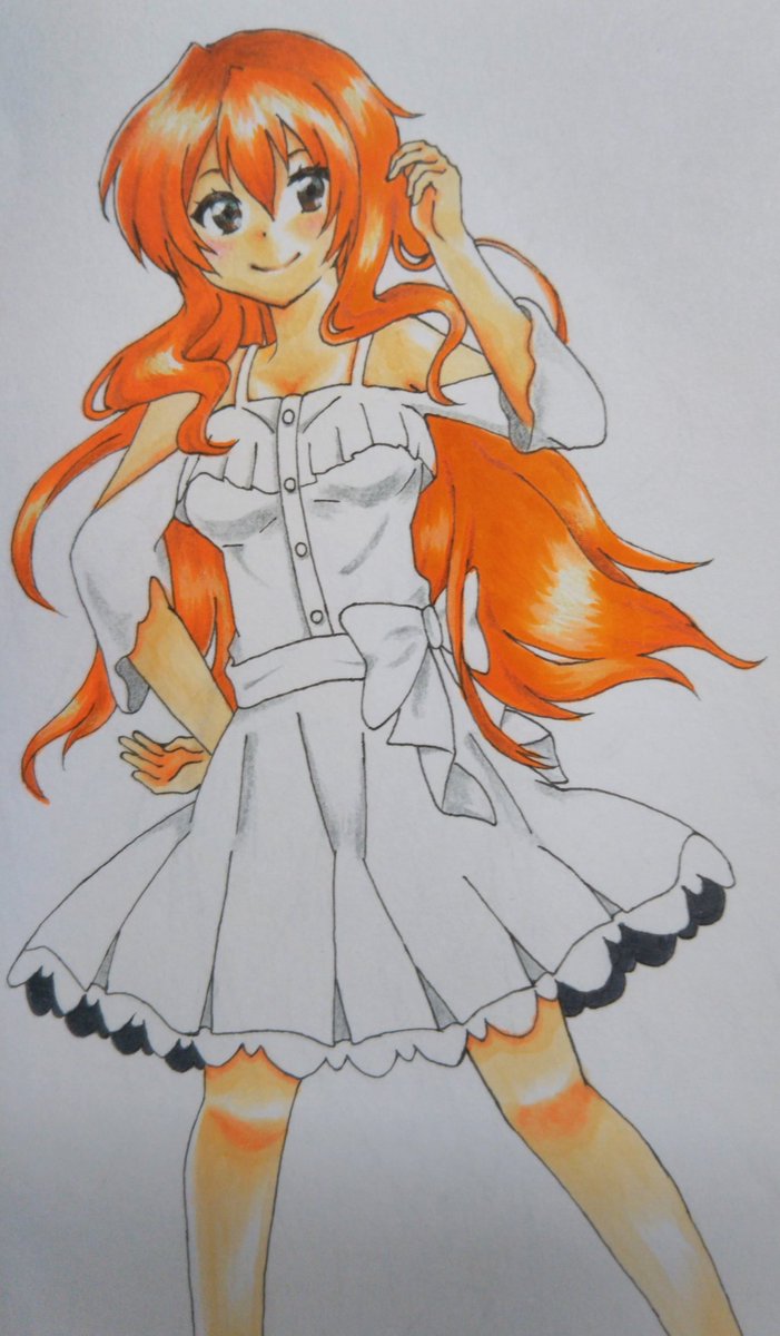 ぬぼーん 一昨日描いた香子を塗り塗り 今回もコピック 色鉛筆です ゴールデンタイム 加賀香子