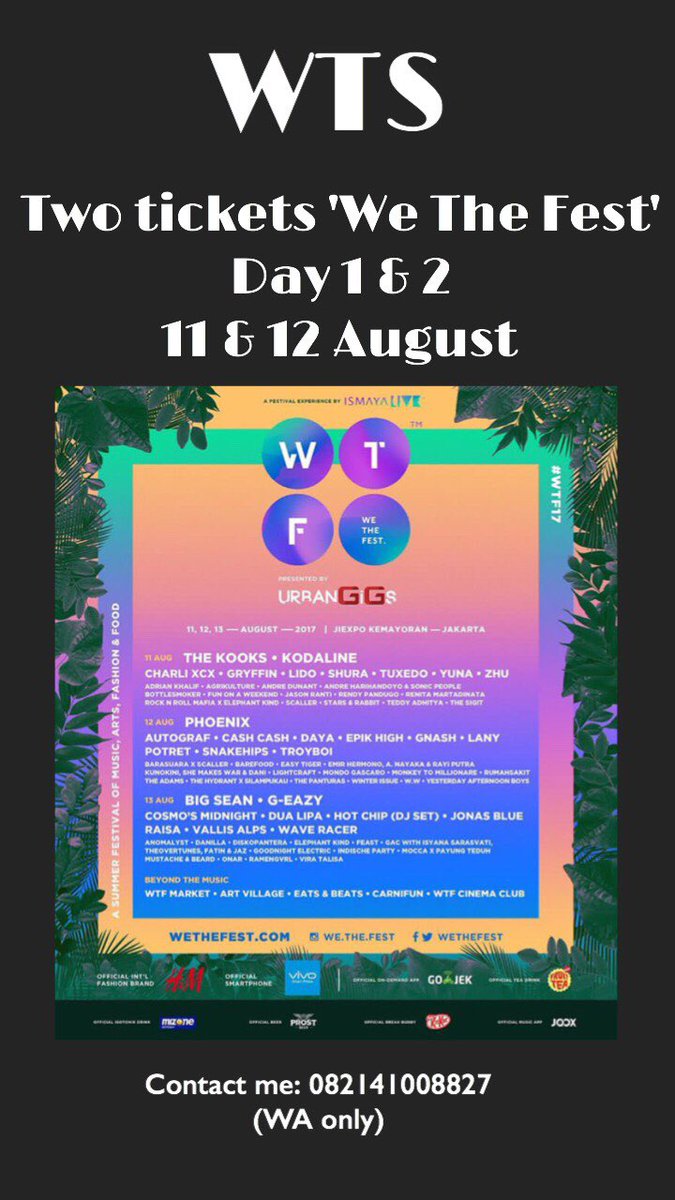 swt_suwito's tweet photo. Jual 2 tiket 'We The Fest' day1&amp;2, lebih murah.Yg tertarik bisa kontak WA 082141008827 #jualtiketwtf #jualtiketwtfmurah #tiketwtf #wtfticket https://t.co/bulDccPb3A
