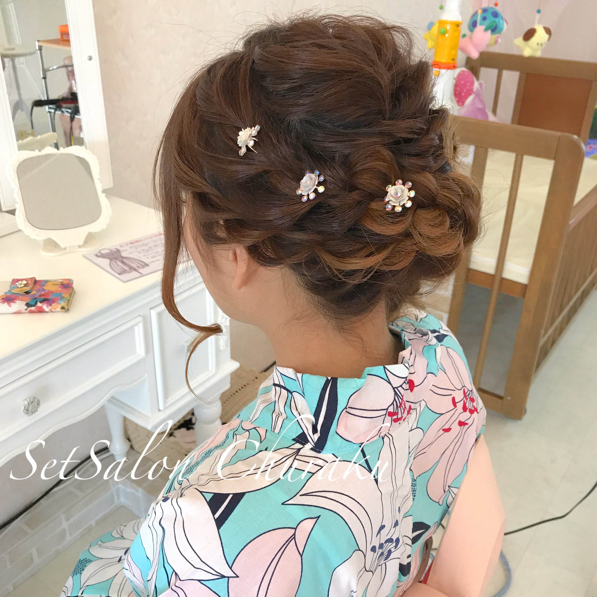 Setsalon Churaku 浴衣着付け ヘアセット 祭り 花飾り ラプンツェルヘアー エルサヘアー 沖縄 ヘアセット ヘアアレンジ 着付け師 耳ツボ ヘアドネーション 賛同サロン 沖縄市 安慶田 沖縄市サロン セットサロン Churaku 結婚式場nbc 全島