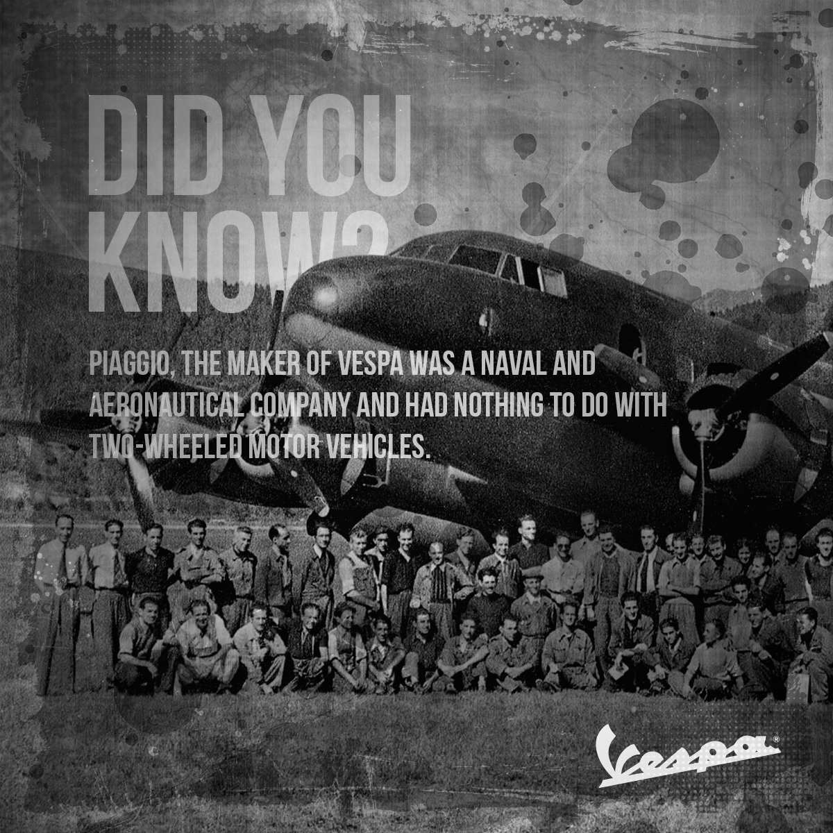 Piaggio, maker of Vespa was a naval &amp; aeronautical company, had nothing to do with 2 wheeled motor vehicles prior to the end of WWII #Vespa