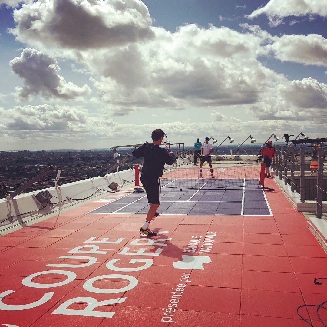 Tennis stars Rafael Nadal and Dominic Thiem played a match on the top of the Olympic Tower yesterday!  @CoupeRogers https://t.co/RgiVOMxcr4