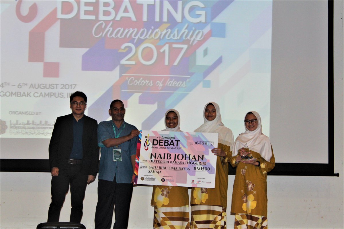 IIUM_IDC's tweet photo. FINALLY! Congrats to both teams :)

ENGLISH DEBATE IDC '17
Winner : KOLEJ YAYASAN SAAD MELAKA (KYS)  
1st runner up : SEK SERI PUTERI (SSP) https://t.co/PgrVQmNo1p