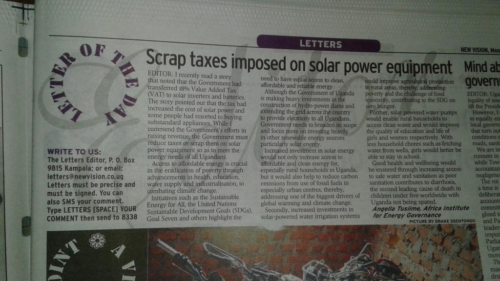 barefootpowerUG's tweet photo. We couldn't agree more. Sustainable  Energy 4 All means everyone should be able to access it. High taxes=high costs to consumers. https://t.co/PseJZl1Mdd