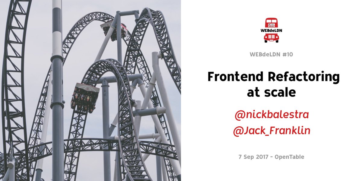 webdeldn's tweet image. #WEBdeLDN #10 7 Sep: “Frontend Refactoring at scale” w/ @nickbalestra &amp;amp; @Jack_Franklin.
webdeldn10.eventbrite.co.uk #opencomponents #react