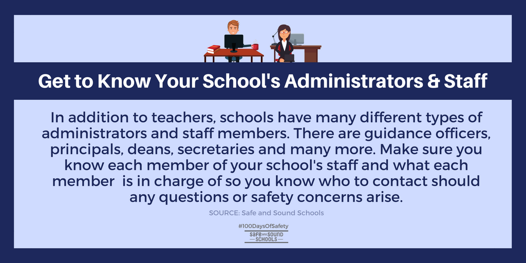 SafeSchoolsOrg's tweet photo. Are you familiar with the administrators at your child’s school? #100DaysOfSafety #Parenting https://t.co/cY2TC4hedC