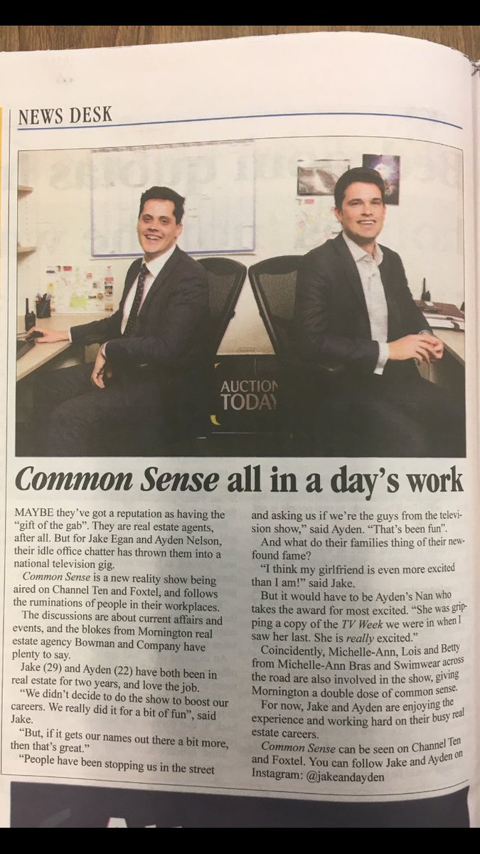 Not a bad write-up for two blokes who lack Common Sense..
#CommonSenseAU