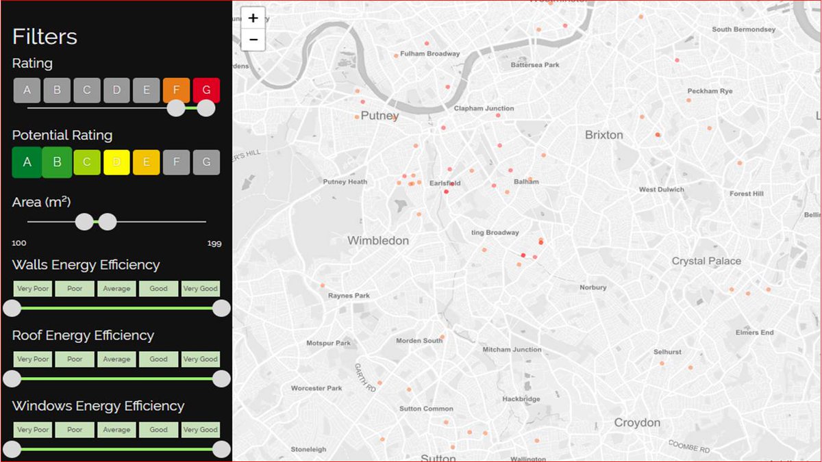 Sneak preview on <a href="/enerfund/">ENERFUND</a> tool that identifies #energy #retrofit opportunities. Demo map of "poor" buildings #London with great potential.