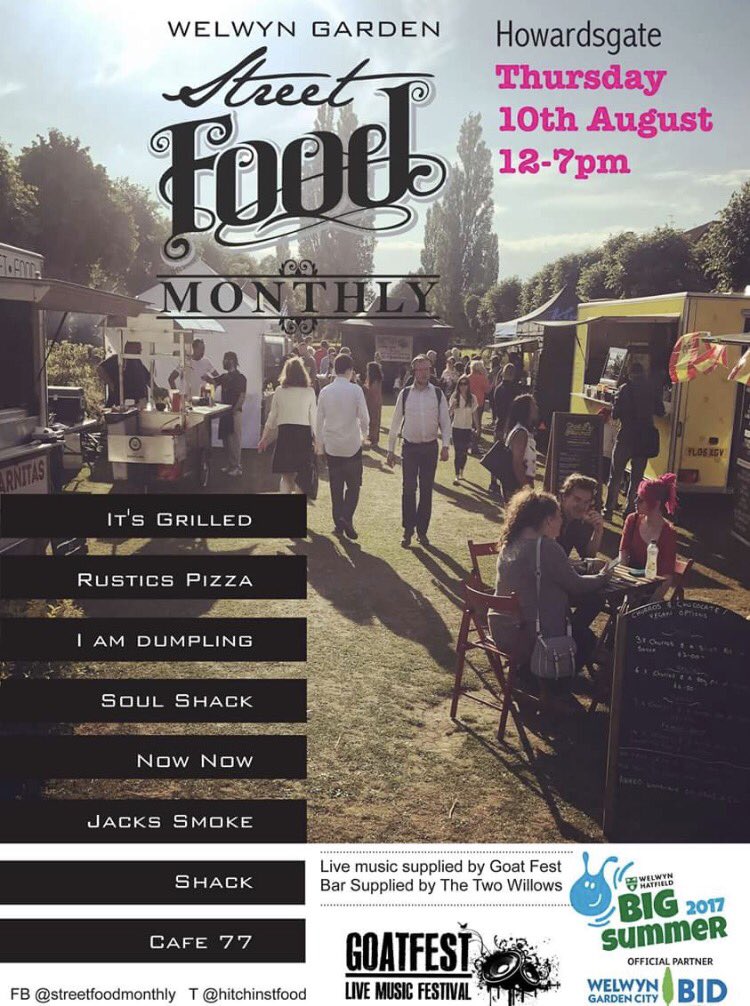 wonderfulwgc's tweet photo. This Thursday! @HitchinStFood is Back! Food, music and a Makes and Bakes fair. From 12 on Howardsgate #FoodieHeaven https://t.co/Oo8seYe4pk