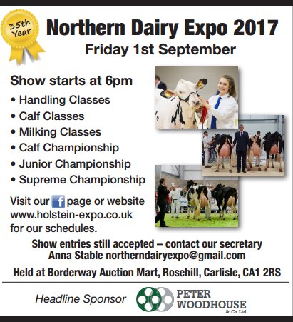 CNFarmerposts's tweet photo. Note that the #NorthernDairyExpo is now on the 1st of #September 2017 at the #Borderway #AuctionMart #Carlisle #Cumbria #teamdairy #farmer https://t.co/a5VEri40yM