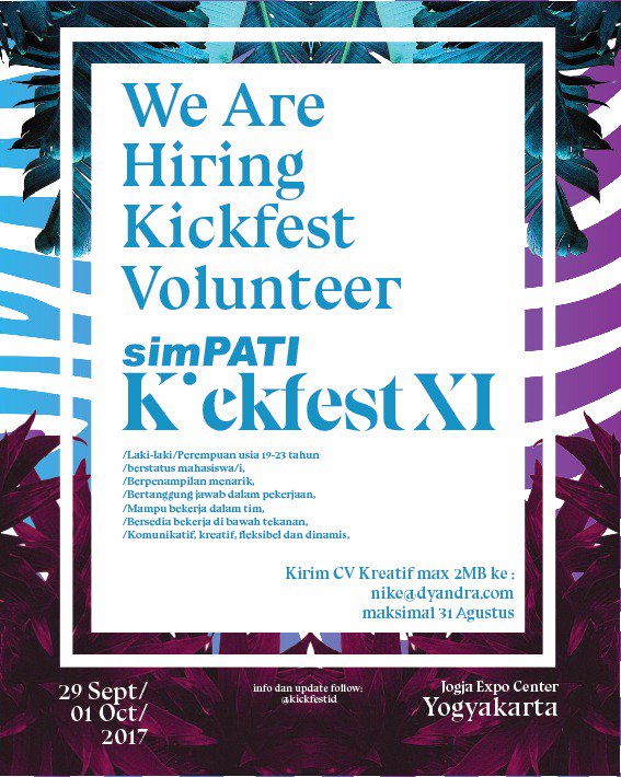 Be part of our great event Kickfest XI Yogyakarta! Further Information: 0822 2652 9747 (Nike)