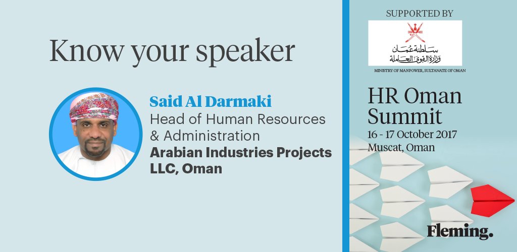 Fleming_HRtalk's tweet photo. Said Al Darmaki, Arabian Industries Projects LLC, Oman explains factors for engaging millennial employees https://t.co/UYBN6BJBVQ  #hroman17 https://t.co/pydXX4xc5d