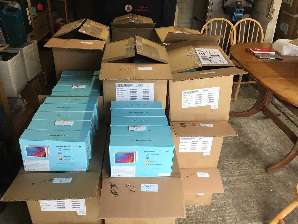 WylieAtWork's tweet photo. From rainy #Hampshire to the heat of #Kenya with @VodafoneFdn getting tablets ready for #instantclassroom kits for refugee education. https://t.co/FoBYIzQu0t