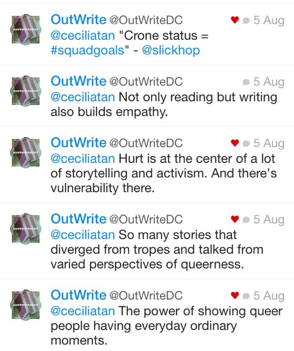 ceciliatan's tweet photo. At yesterday's #outwrite2017 keynote I asked people for their takeaways & @OutWriteDC posted many of them: https://t.co/T5EIN9IjW4