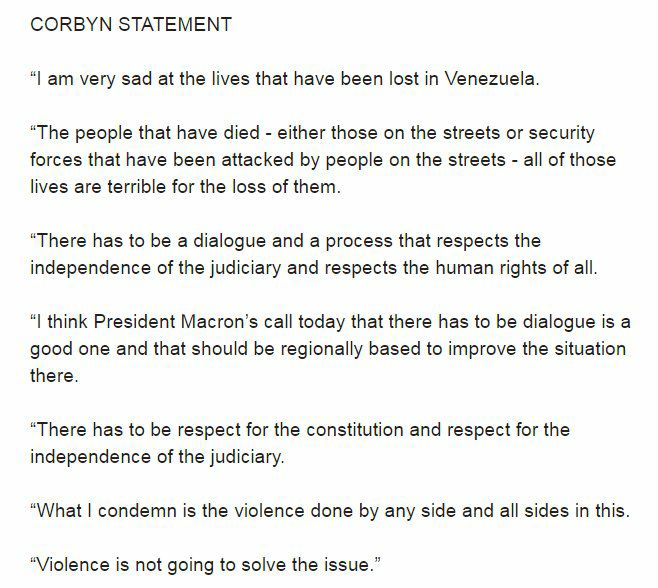 Yascha_Mounk's tweet photo. This Corbyn statement on Venezuela is despicable. Laments lost lives "of the security forces that have been killed by people on the streets" https://t.co/4rL5ybAvW8