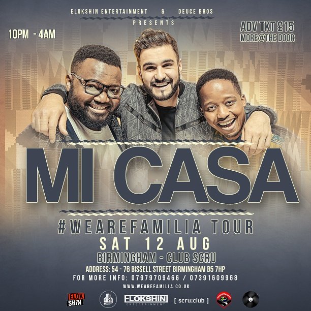 strumandesigns's tweet photo. Catch Mi Casa live this weekend, Saturday 12 August 2017 @ ClubScru
Get you tickets....wefamiliatour
#micasa #live #micasamusic #Music https://t.co/ShfBcm9uMR
