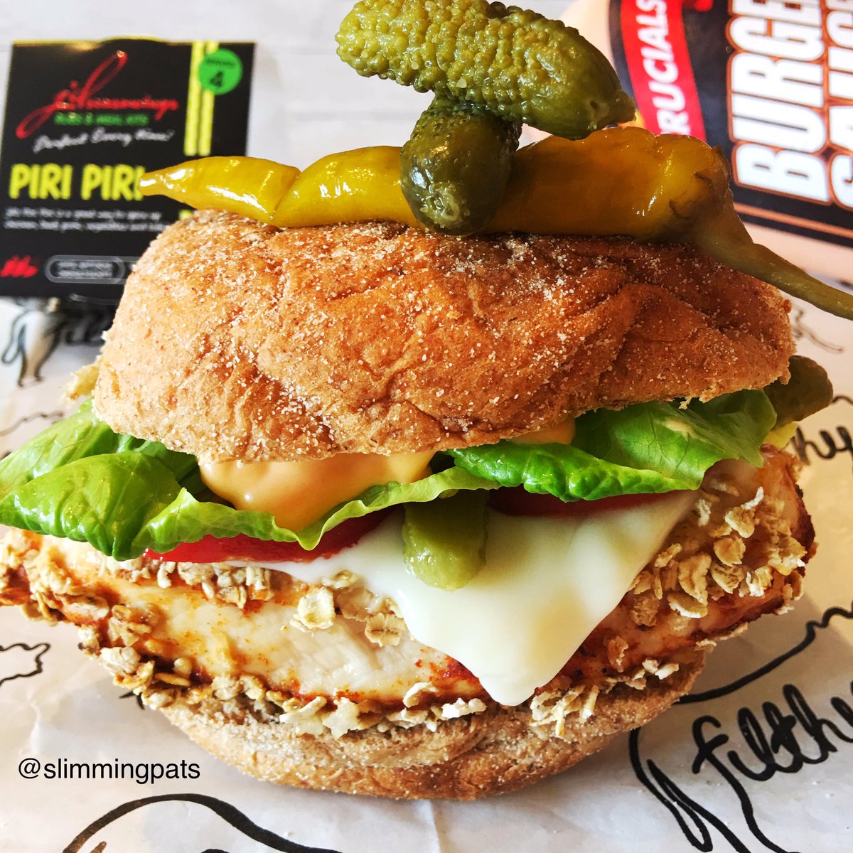 #turkeyburger flavoured with <a href="/jdseasonings/">JD Seasonings</a> piri piri topped with <a href="/CrucialSauce/">Crucials</a> burger sauce #sw #swuk #slimmingworld #diet #weightloss