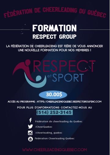 CheerQuebec's tweet photo. La Fédération fera tirer une formation Respect Group - Leader d'activité parmi les participants de chacune des formations Spécifique 1. https://t.co/c8FEfsbC4z