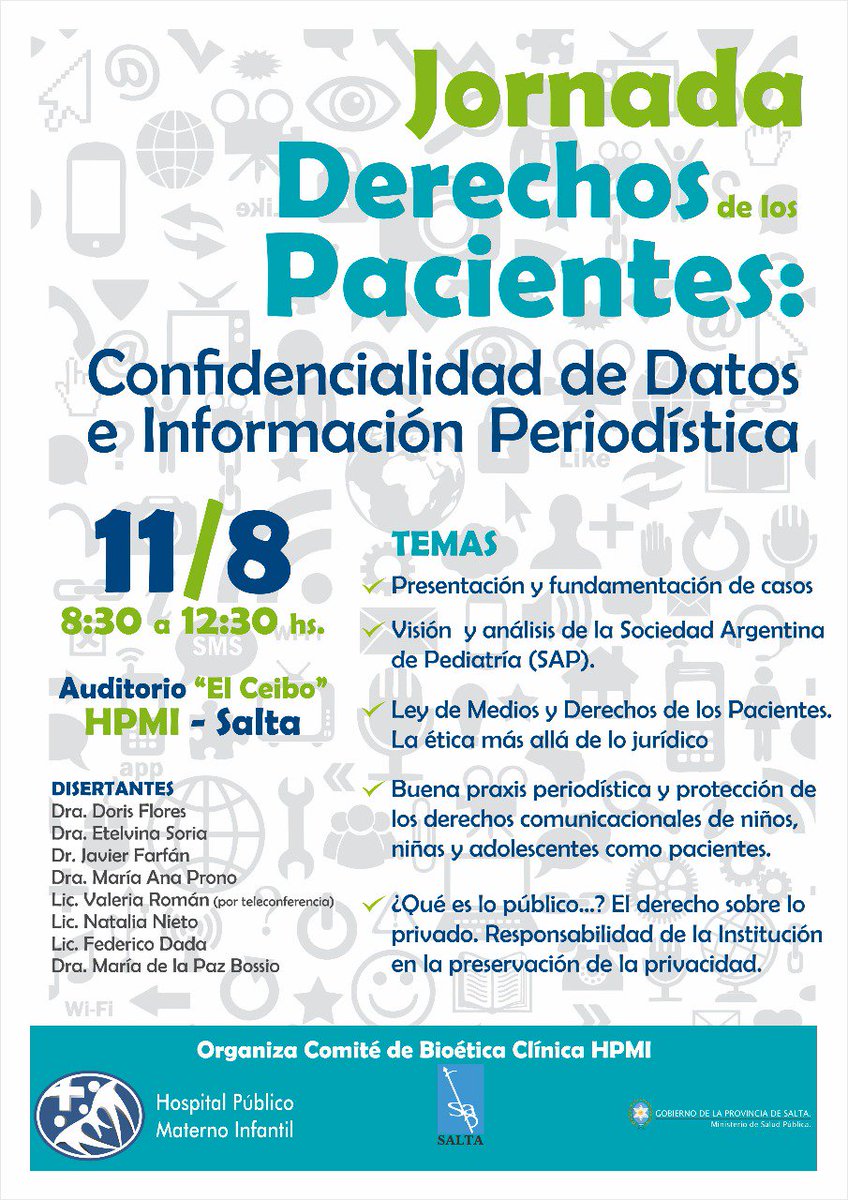 11-8 Jornada Derecho de los pacientes organizada por el HPMI. Saludable encuentro para debatir sobre privacidad de datos y periodismo.