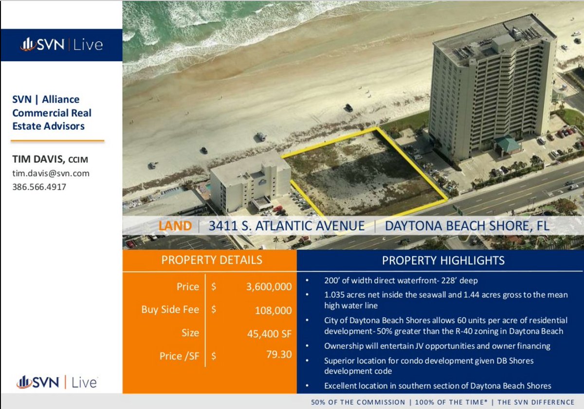 SVNFlorida's tweet photo. 86 Unit #CondoDevelopment #DirectOceanfront in #DaytonaBeach Shores FL 🌞 #SVN #AllianceCommercialRealEstateInvestors 386-566-4917 #TimDavis https://t.co/FAyFuhfLTH