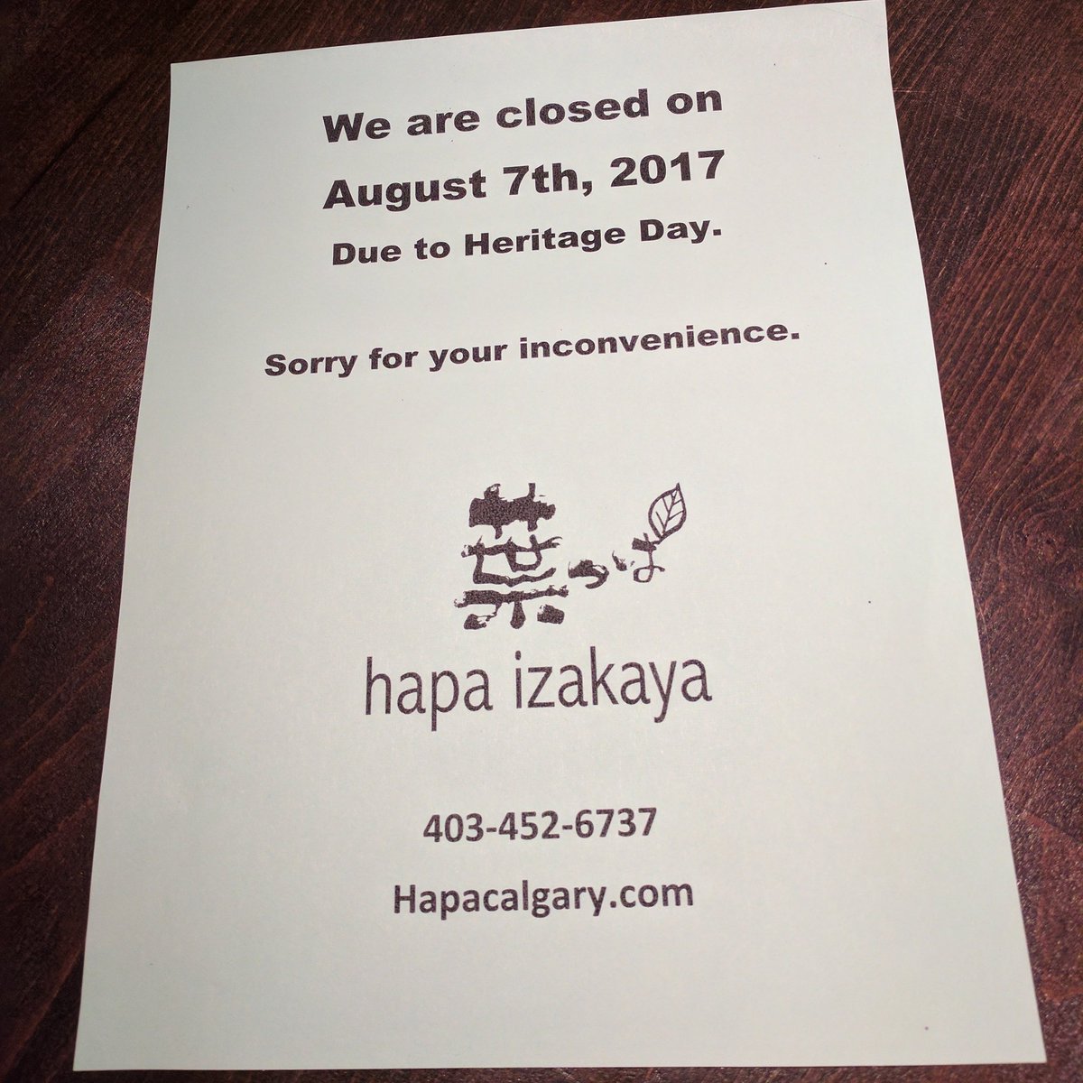 HapaCalgary's tweet photo. We are closed today due to Heritage day. 
Please come on Tuesday to get hapa fix!! 
Sorry for your inconvenience.

https://t.co/cghPG7YQlD https://t.co/NURyaPRW6U