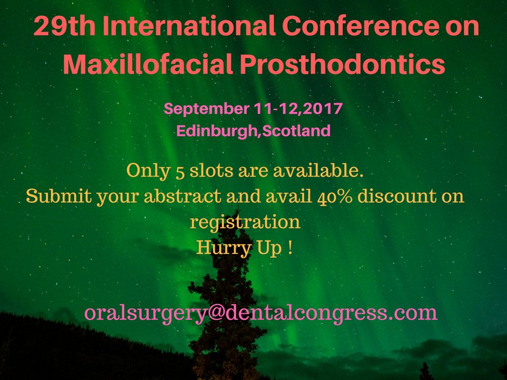 OralSurgery2017's tweet photo. Only 5 slots are available.
Submit your abstract and avail 40% discount on registration 
40% discount on Packages https://t.co/9ZH84FxtD5