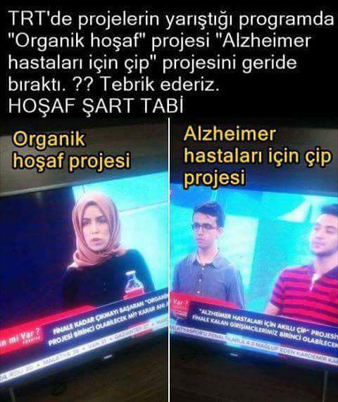 TRT'deki yarışma programında 'organik hoşaf' projesi 'Alzheimer hastaları için çip' projesini geride bırakalı birkaç saat oldu