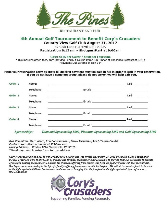 CorysCrusaders's tweet photo. Help us make a difference in the life of a child battling brain cancer #NeverGiveUp #braintumorssuck #golf #charity #dipg #coryscrusaders https://t.co/Glu81rCFT6
