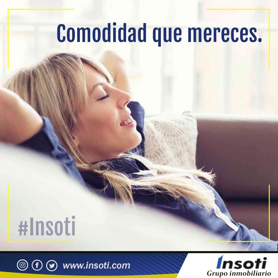 Insoti_CA's tweet photo. Comodidad para esos días de relajación y tranquilidad en el hogar.
#Insoti #Inmobiliaria # GrupoInmobiliario #Tranquilidad #Apartamento https://t.co/fITfegLjGd