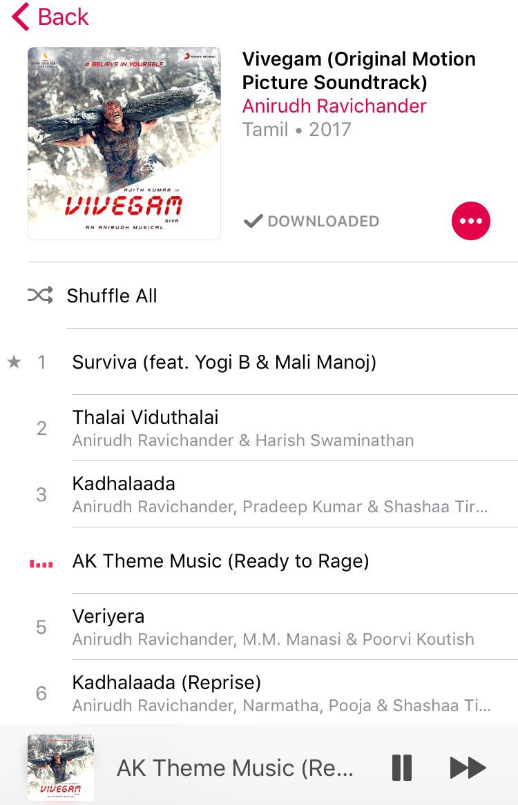 MuralitharM's tweet photo. Make ur speakers  roar , vivegam full track officially released in iTunes #directorsiva #anirudhofficial https://t.co/I1AmazyX6c
