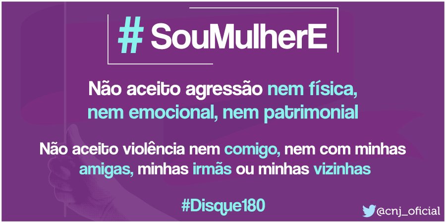 CNJ_oficial's tweet photo. Começou o tuitaço de 11 anos da Lei Maria da Penha! Tuíte com #SouMulherE e ajude a dar visibilidade à causa! https://t.co/U6Yxo0NCnN