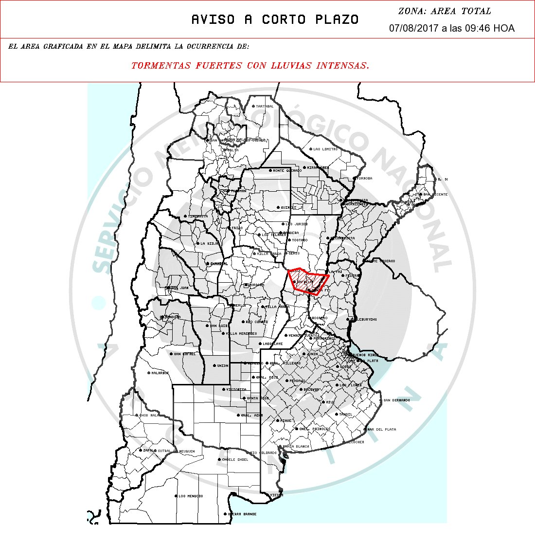 somossantafe's tweet photo. Aviso a muy corto plazo por tormentas fuertes. Riga para los dptos.: Castellanos, Garay, La Capital, Las Colonias, San Cristóbal y San Justo https://t.co/OxJJdQKjae
