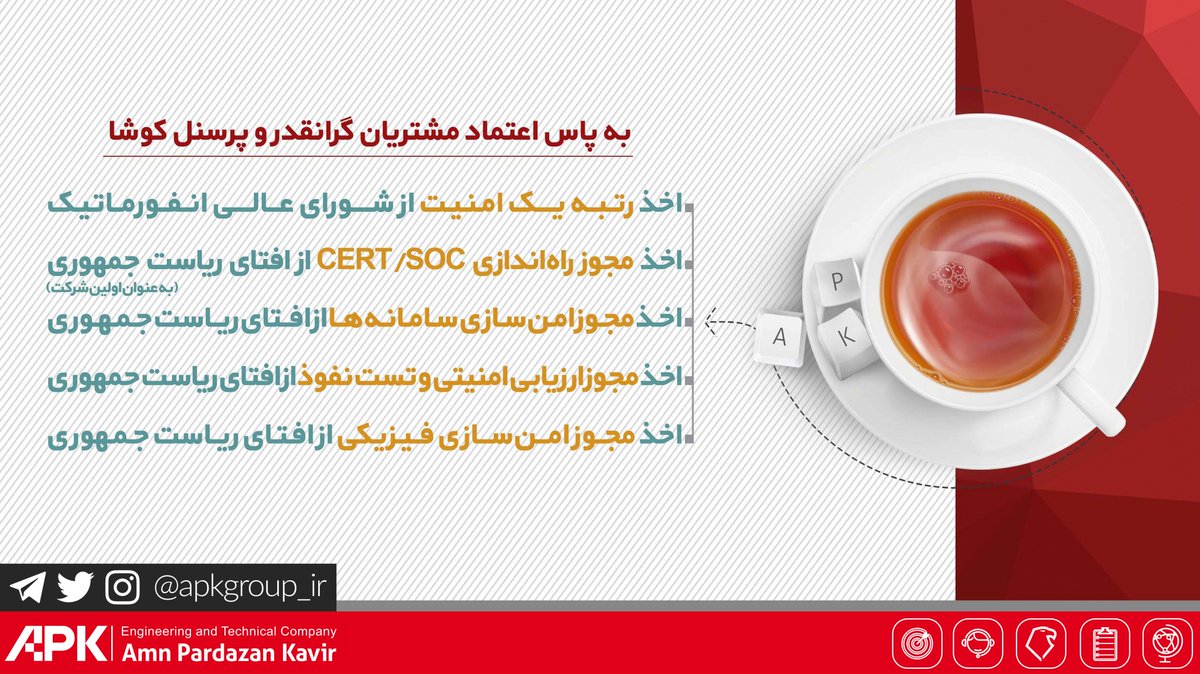 apkgroup_ir's tweet photo. امن پردازان کویر
#افتا #امنیت 
#soc #cert https://t.co/AwXPRkBlX2
