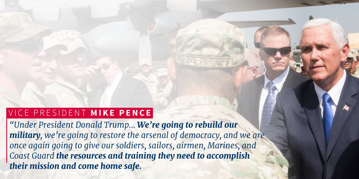 VP45's tweet photo. Under @POTUS, we're rebuilding our military, ISIS is on the run &amp; illegal immigration is down. America's safety &amp; security is top priority. https://t.co/DsaBuwJrNO