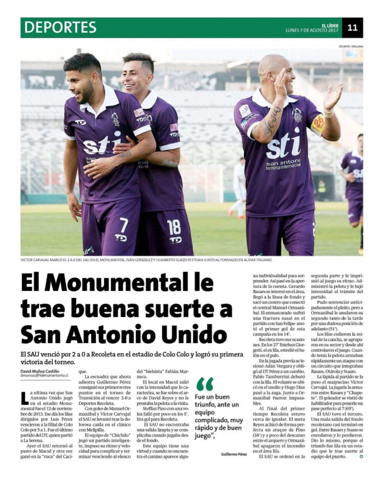 Hoy en <a href="/lasultimas/">lasultimas</a> <a href="/lacuarta/">La Cuarta</a> <a href="/Emol/">Emol.com</a> y como siempre en el  <a href="/diariolider/">Diario El Líder</a> aparece el triunfo de San Antonio Unido ante Recoleta.