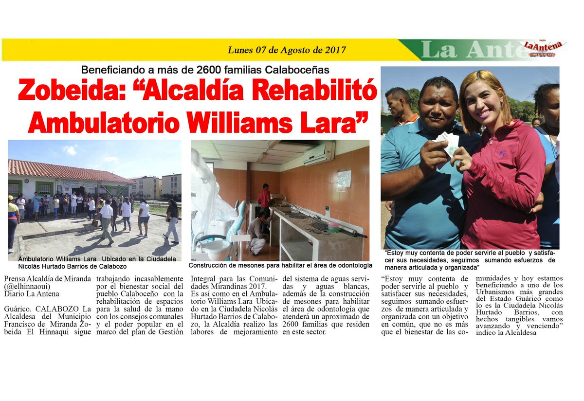 alcaldiabmfm's tweet photo. #FelizLunes Zobeida: @elhinnaoui “Alcaldía Rehabilitó Ambulatorio Williams Lara”  #GuaricoEsPaLanteQueVamos #EficienciaONada https://t.co/qezNwfG28k