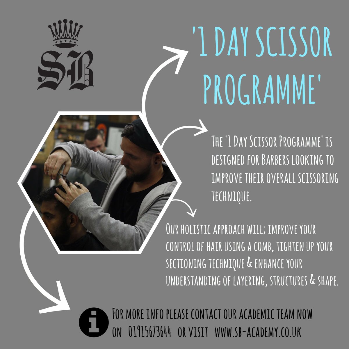 sb_academies's tweet photo. Nitro your scissoring technique with our 1 Day Scissor Programme... #barberingacademy #barbers #barbering #scissorovercomb #scissorwork https://t.co/Zyv1iO6hD2