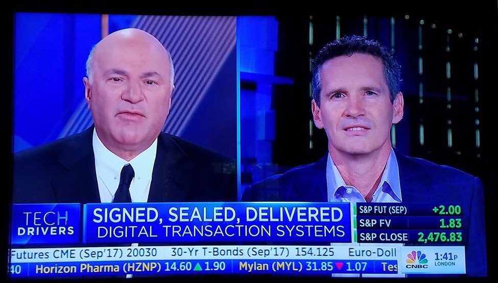 .<a href="/kevinolearytv/">Kevin O'Leary aka Mr. Wonderful</a> interviewing <a href="/DocuSign/">Docusign</a> #CEO <a href="/DanDSpringer/">Dan Springer</a> on <a href="/SquawkCNBC/">Squawk Box</a> this morning #DigitalTransformation #TechnologyInnovations