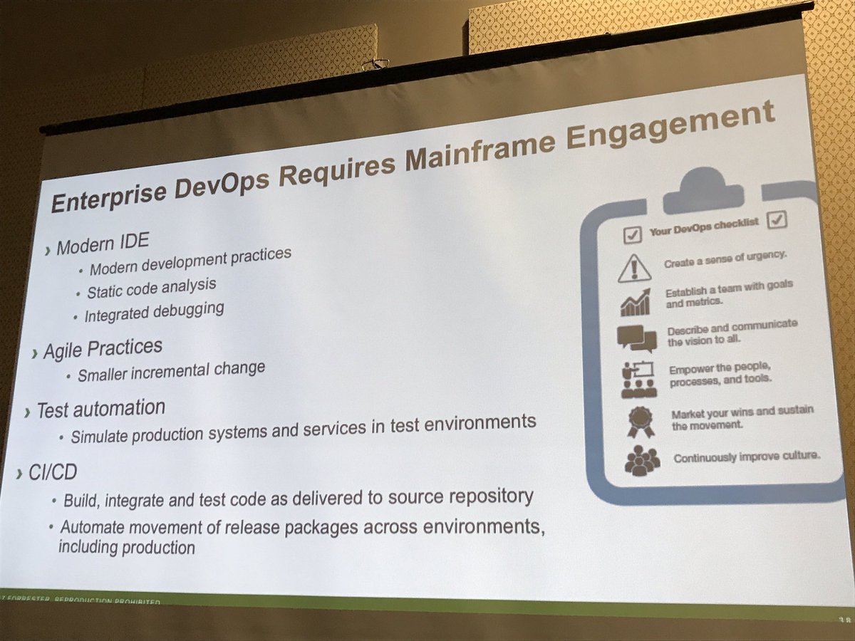 samknutson's tweet image. Wow! Great checklist Rob Stroud for success w/ Enterprise #Devops requires #Mainframe Engagement! Modern IDE, #Agile, test Automation, CI/CD