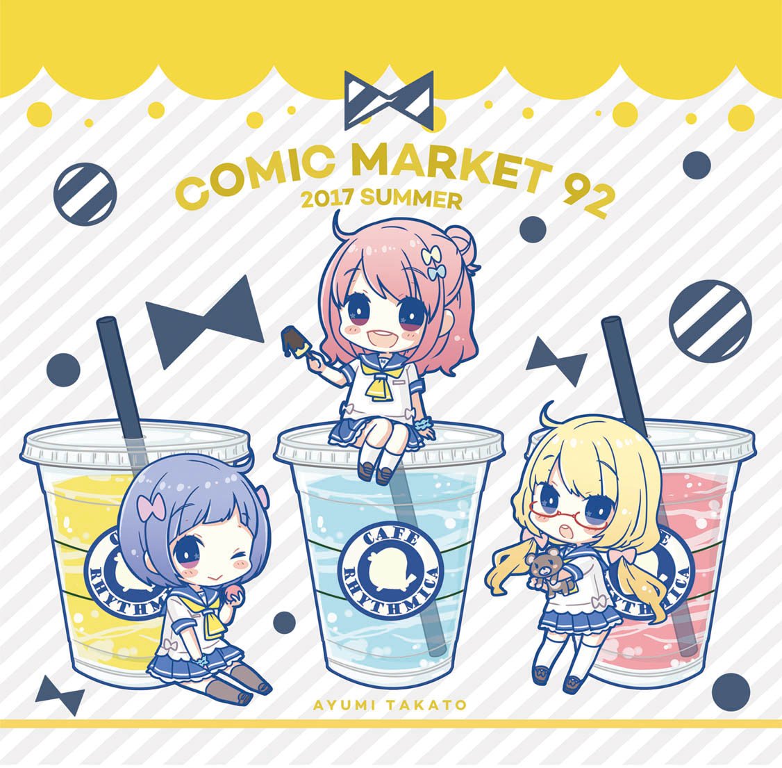 ayuminmin_'s tweet photo. 【お知らせ】コミックマーケット92の公式紙袋(小)のイラストを担当させていただきました。表裏と絵柄が違います！夏らしく楽しい感じに描けたと思いますので会場でぜひ実物を見てください～（＾v＾　詳細はこちらからどうぞ→　https://t.co/HK5HkIs4C2 https://t.co/vgbWJTrZxQ