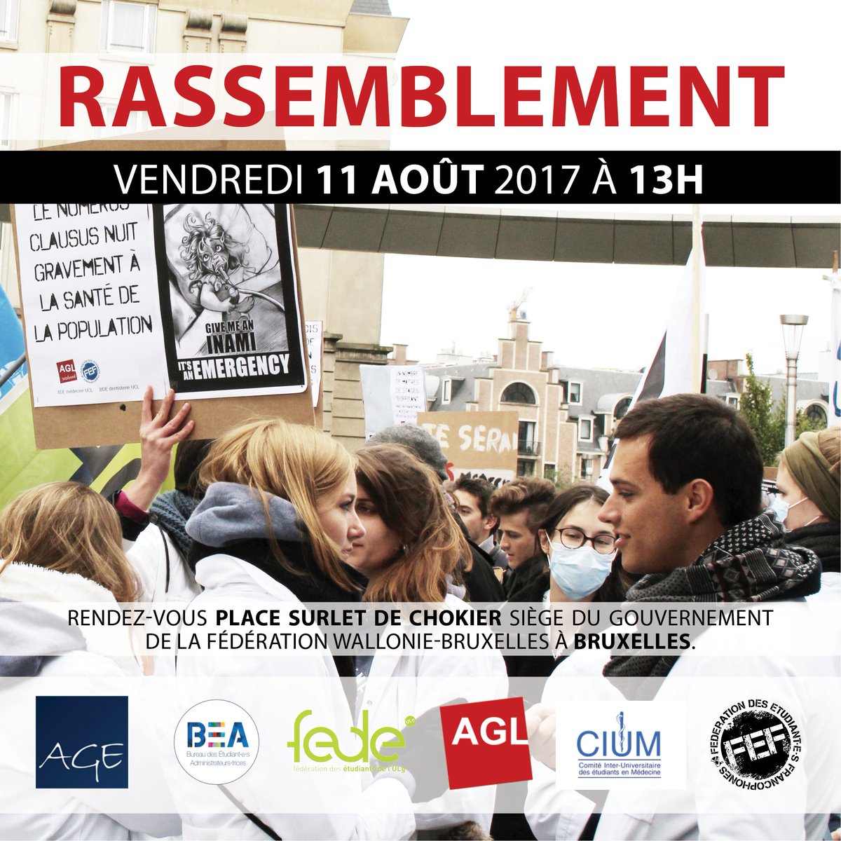 Rassemblement des étudiants en médecine et dentisterie ce vendredi ! Lien vers l'événement : facebook.com/events/1351427…
