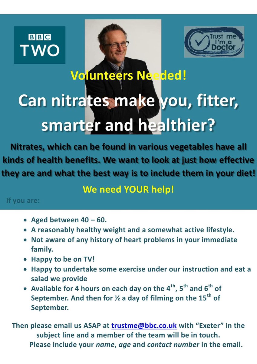 Are you aged between 40-60? BBC Two are looking for volunteers to be part of "Trust me, I'm a Doctor". Please email trustme@bbc.co.uk