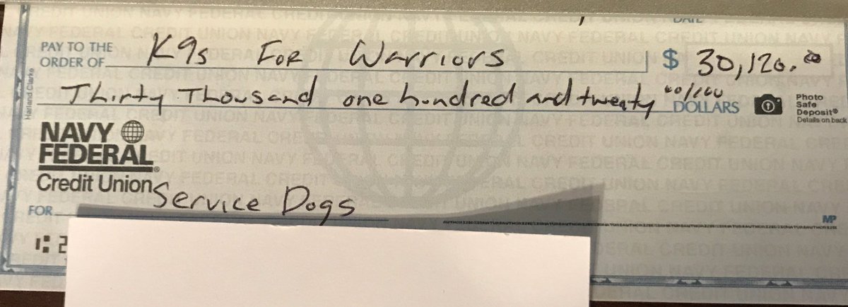 Mailing a check today to K9s for Warriors. Still completely shocked by the amount people donated.
