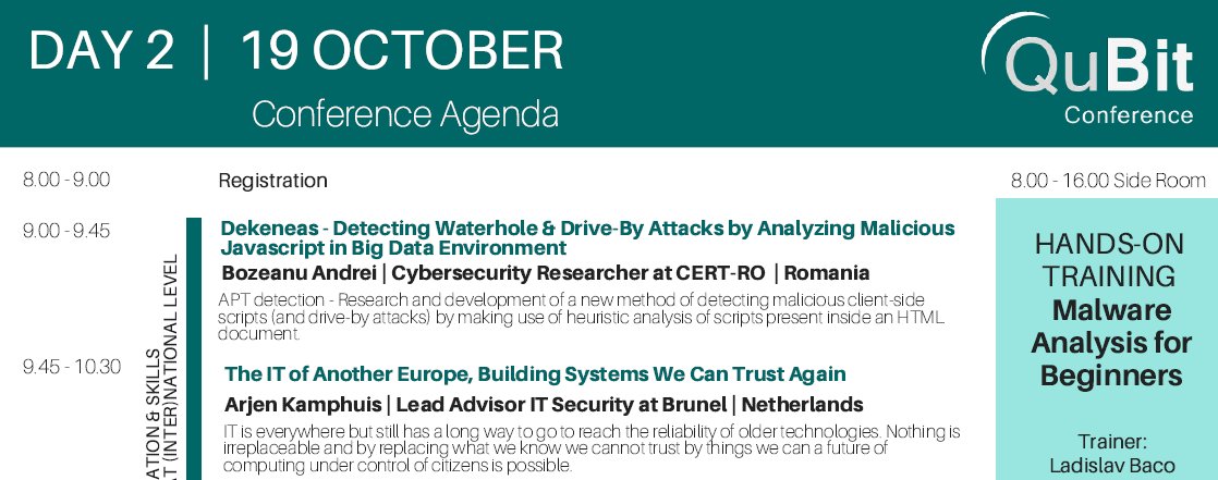 QuBitCon's tweet image. Agenda for QuBit Belgrade 2017 on request! Do you have your copy?
 buff.ly/2hBzSO2 #QuBit2017 #cybersec #ITsecurity #conference