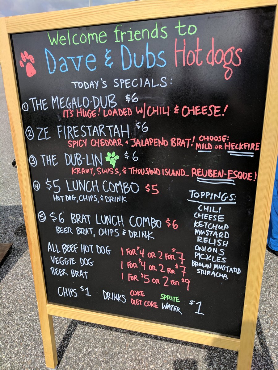 1101RemountFood's tweet photo. Dave &amp; Dubs are out here today, come get your dawgz for lunch! Much requested menu attached! https://t.co/MNDUtq5ZLm