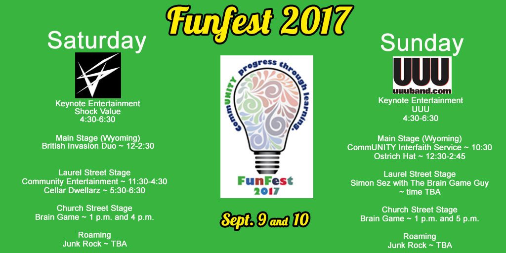 funfesthazleton's tweet image. Funfest is just one day away! Check out the 2017 entertainment lineup.