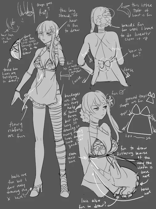 parts of kaine/baby niers outfit thats fun for me to draw? i will do older nier later and some more rambling w/ emil later o(-( 