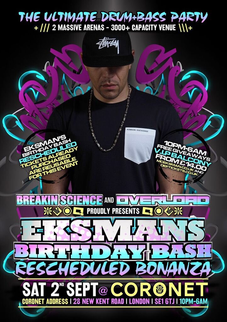 Eksman_mc's tweet photo. No way were they cancelling my Birthday bash and I weren't gonna make a come back! CORONET • Sat 2nd September ! #reschedule https://t.co/XxktyvXDAQ