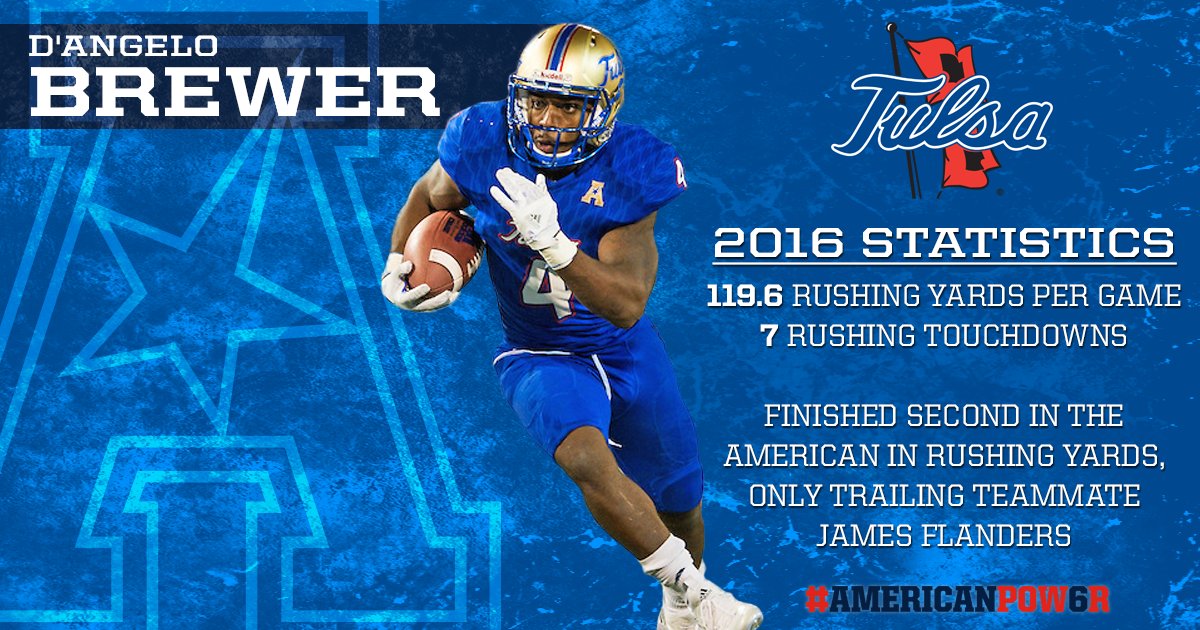 American_FB's tweet photo. D'Angelo Brewer will be a BIG TIME threat out of the backfield for @TulsaFootball this year. 

#AmericanPow6r https://t.co/O5cLJsT88B